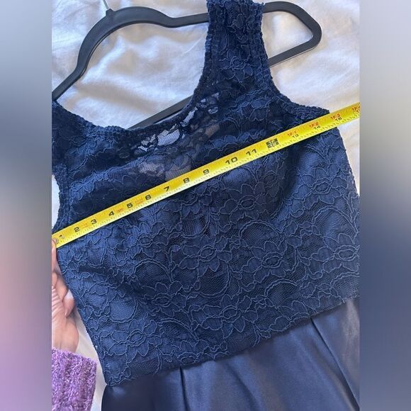 Morilee Madeline Lace and Satin Bridesmaid Dress with V-Back Navy Blue 8 - Picture 3 of 8